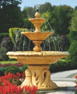 Casa Padrino Jugendstil Springbrunnen Beige Ø 155 x H. 180 cm - Prunkvoller Gartenbrunnen - Gartendeko Brunnen - Barock & Jugendstil Garten Deko Accessoires