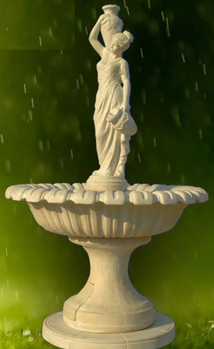 Casa Padrino Jugendstil Springbrunnen Dame mit Krügen Grau Ø 153 x H. 251 cm - Prunkvoller Gartenbrunnen - Gartendeko Brunnen - Barock & Jugendstil Garten Deko Accessoires
