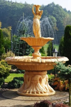 Casa Padrino Jugendstil Springbrunnen Frau mit Vase Beige Ø 155 x H. 215 cm - Prunkvoller Gartenbrunnen - Gartendeko Brunnen - Barock & Jugendstil Garten Deko Accessoires