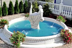 Casa Padrino Jugendstil Springbrunnen Frau auf Muschel Weiß / Grau Ø 500 x H. 192 cm