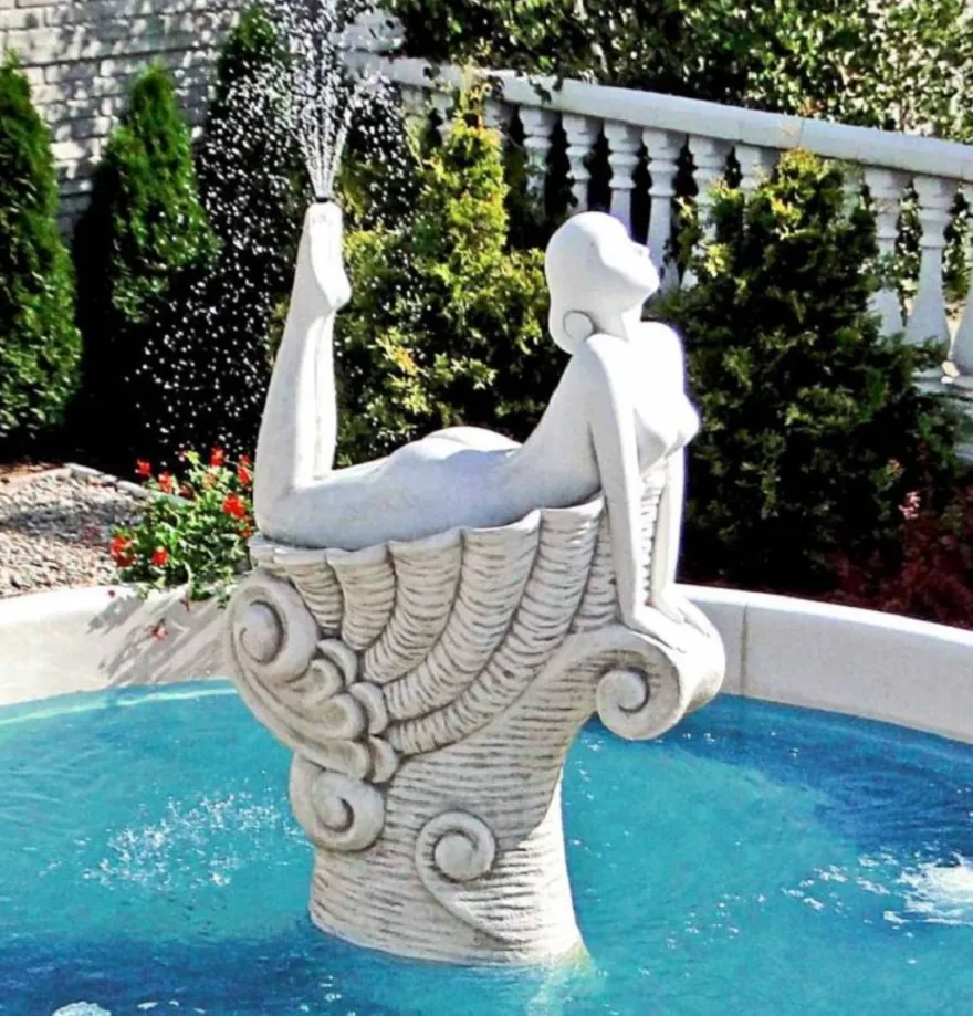 Casa Padrino Jugendstil Springbrunnen Frau auf Muschel Weiß / Grau Ø 500 x H. 192 cm