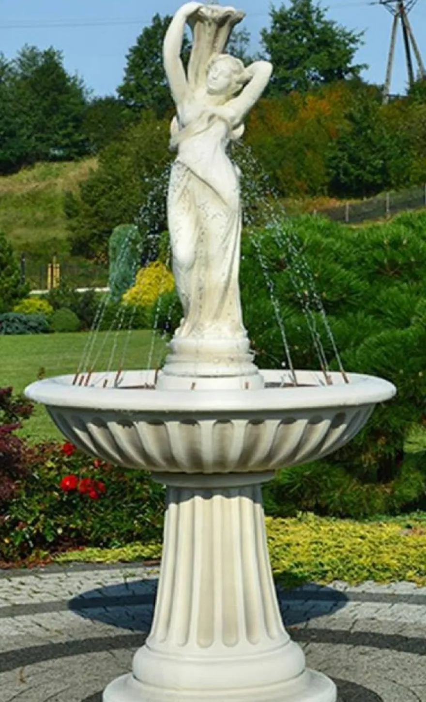 Casa Padrino Jugendstil Springbrunnen Weiß / Grau Ø 92 x H. 182 cm - Prunkvoller Gartenbrunnen - Gartendeko Brunnen - Barock & Jugendstil Garten Deko Accessoires