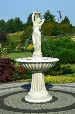 Casa Padrino Jugendstil Springbrunnen Weiß / Grau Ø 92 x H. 182 cm - Prunkvoller Gartenbrunnen - Gartendeko Brunnen - Barock & Jugendstil Garten Deko Accessoires