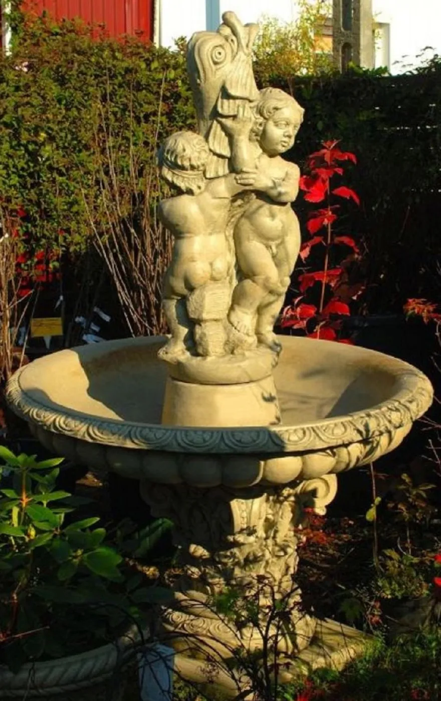 Casa Padrino Jugendstil Springbrunnen Grau Ø 114 x H. 172 cm - Prunkvoller Gartenbrunnen - Gartendeko Brunnen - Barock & Jugendstil Garten Deko Accessoires