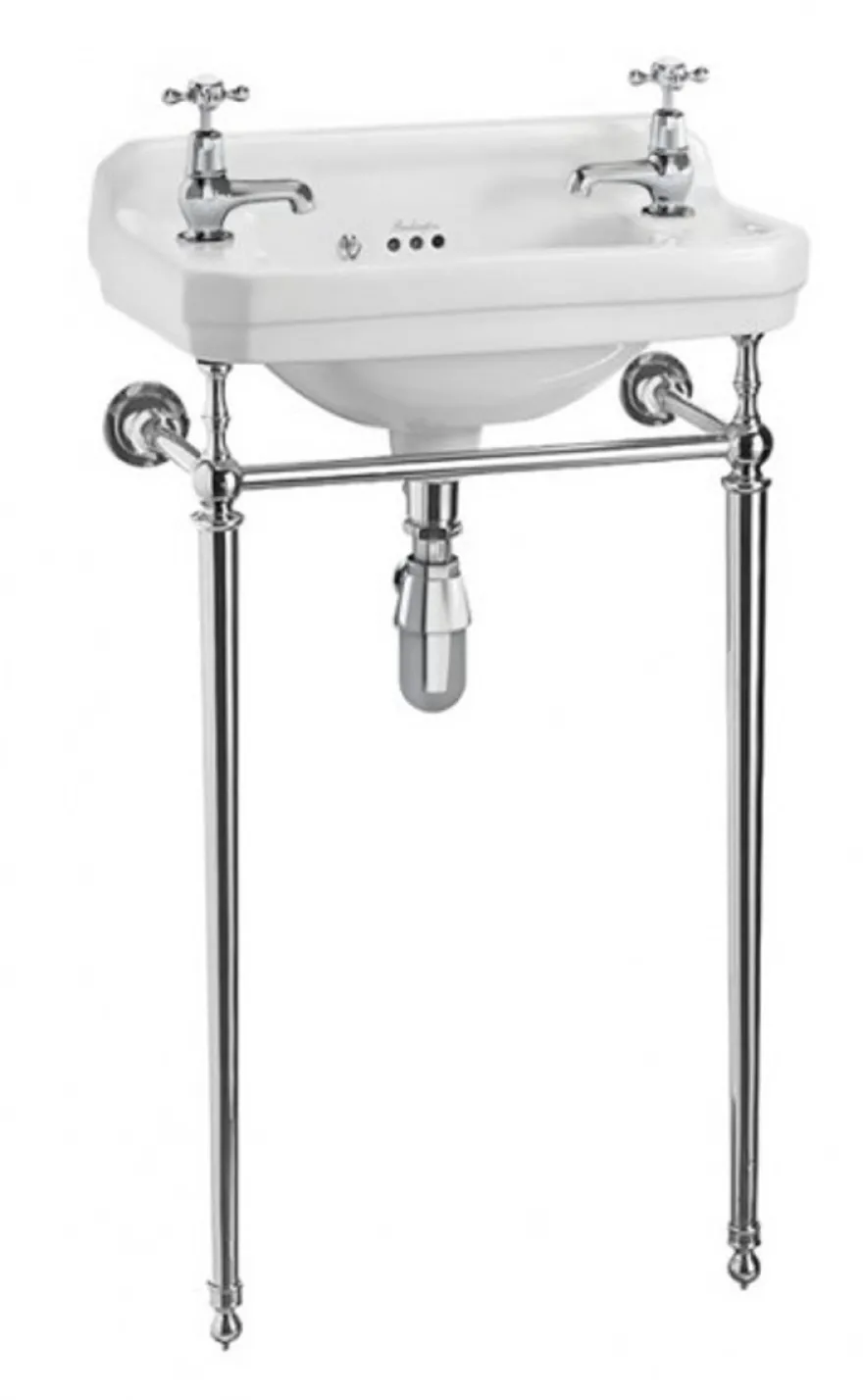 Casa Padrino Jugendstil Stand Gäste WC Waschtisch Weiß / Chrom B 51cm mit 2 Hahnlöchern - Art Deco Waschbecken Barock Antik Stil