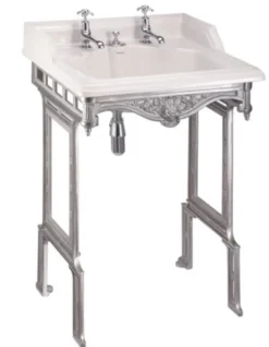 Casa Padrino Jugendstil Stand Waschtisch Weiß / Silber mit 2 Hahnlöchern - Barock Waschbecken Antik Stil - 890 x 650 x 575 mm