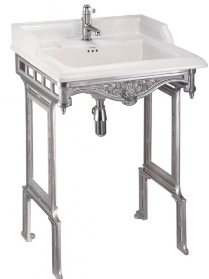 Casa Padrino Jugendstil Stand Waschtisch in Weiß und Silber, Waschbecken im Barockstil, Höhe 890 mm, Breite 650 mm, Tiefe 575 mm