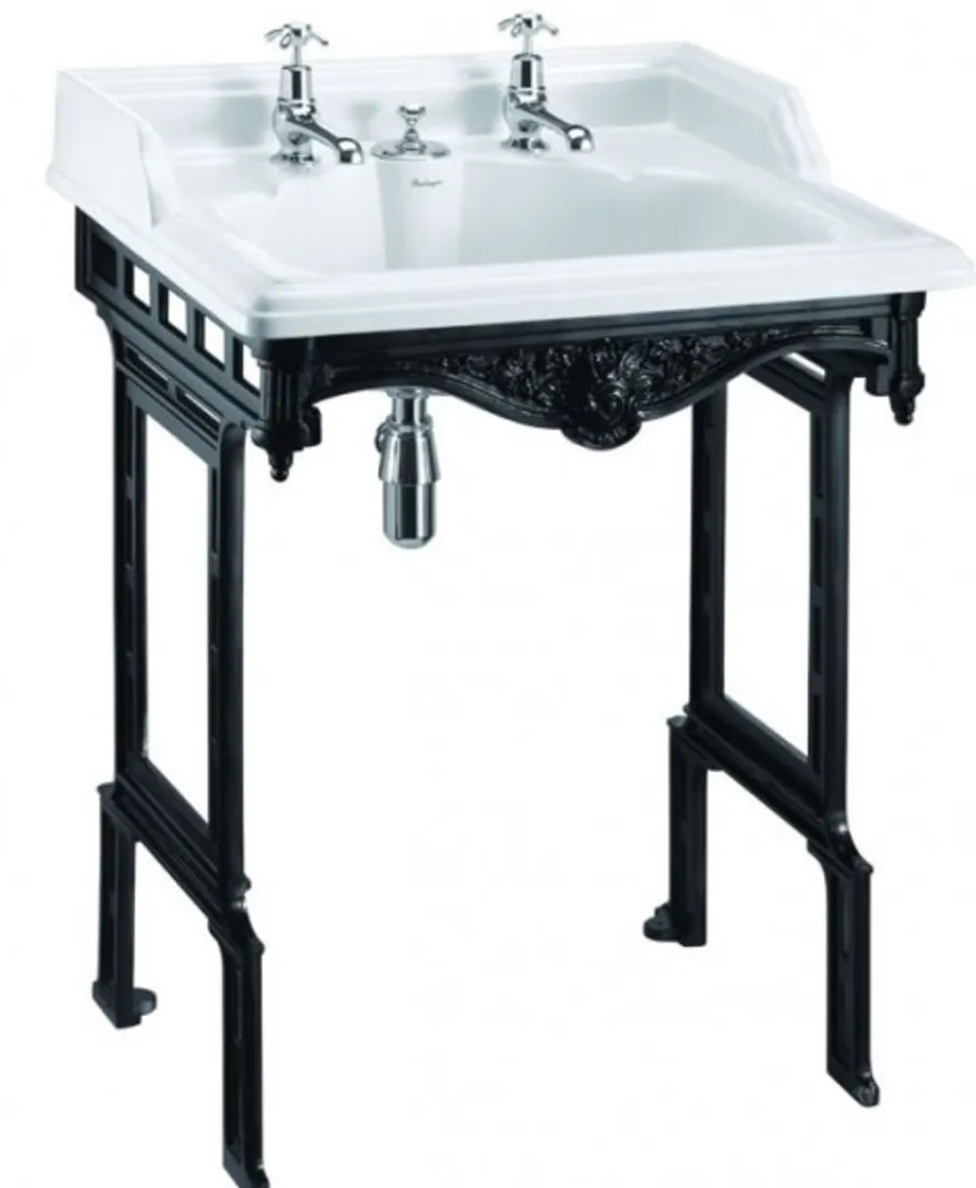 Casa Padrino Jugendstil Stand Waschtisch Weiß / Schwarz mit 2 Hahnlöchern - Barock Waschbecken Antik Stil - 650 x 575 x 890 mm