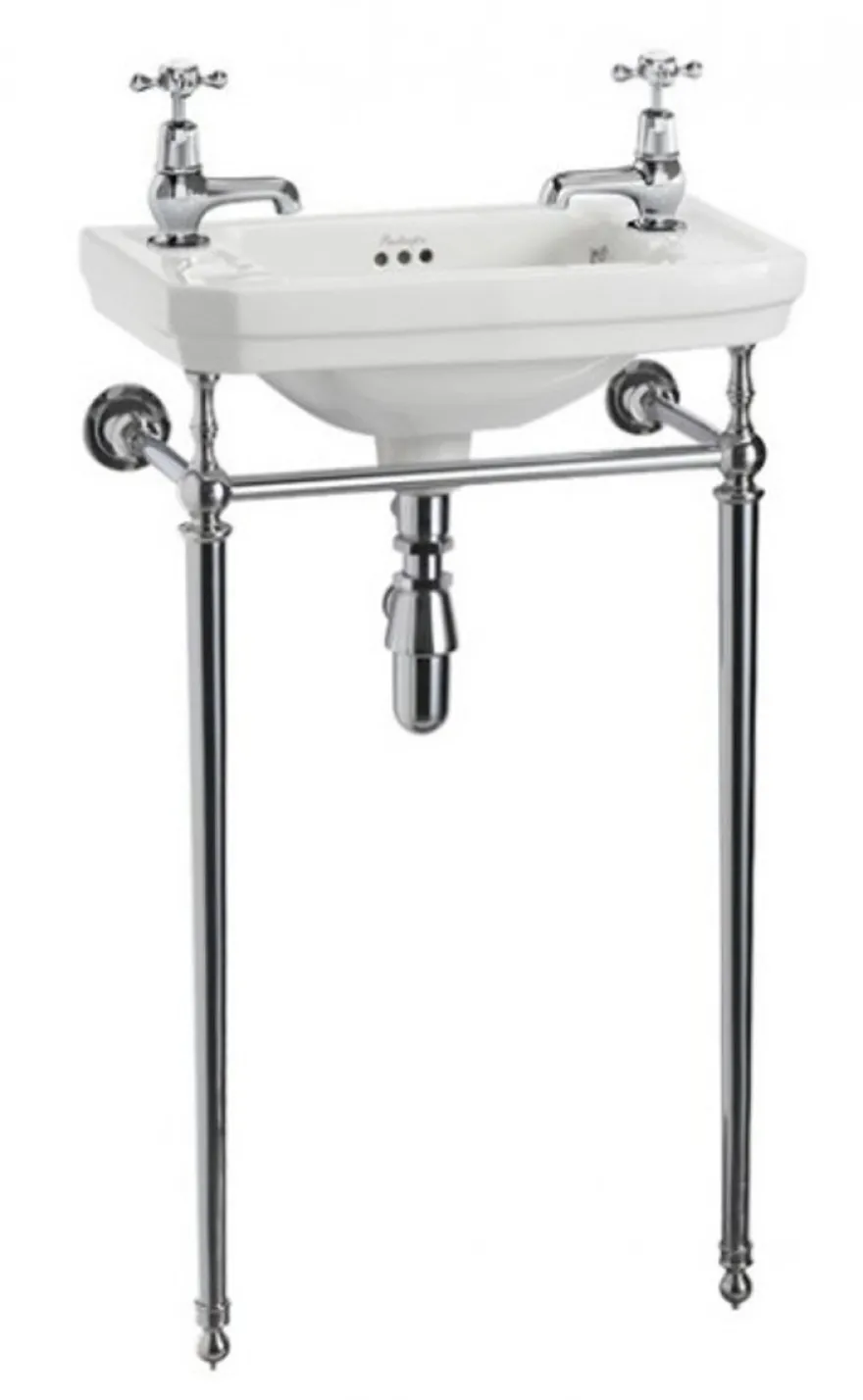 Casa Padrino Jugendstil Stand Gäste WC Waschtisch Weiß / Chrom B 51cm mit 2 Hahnlöchern Mod2 - Art Deco Waschbecken Barock Antik Stil