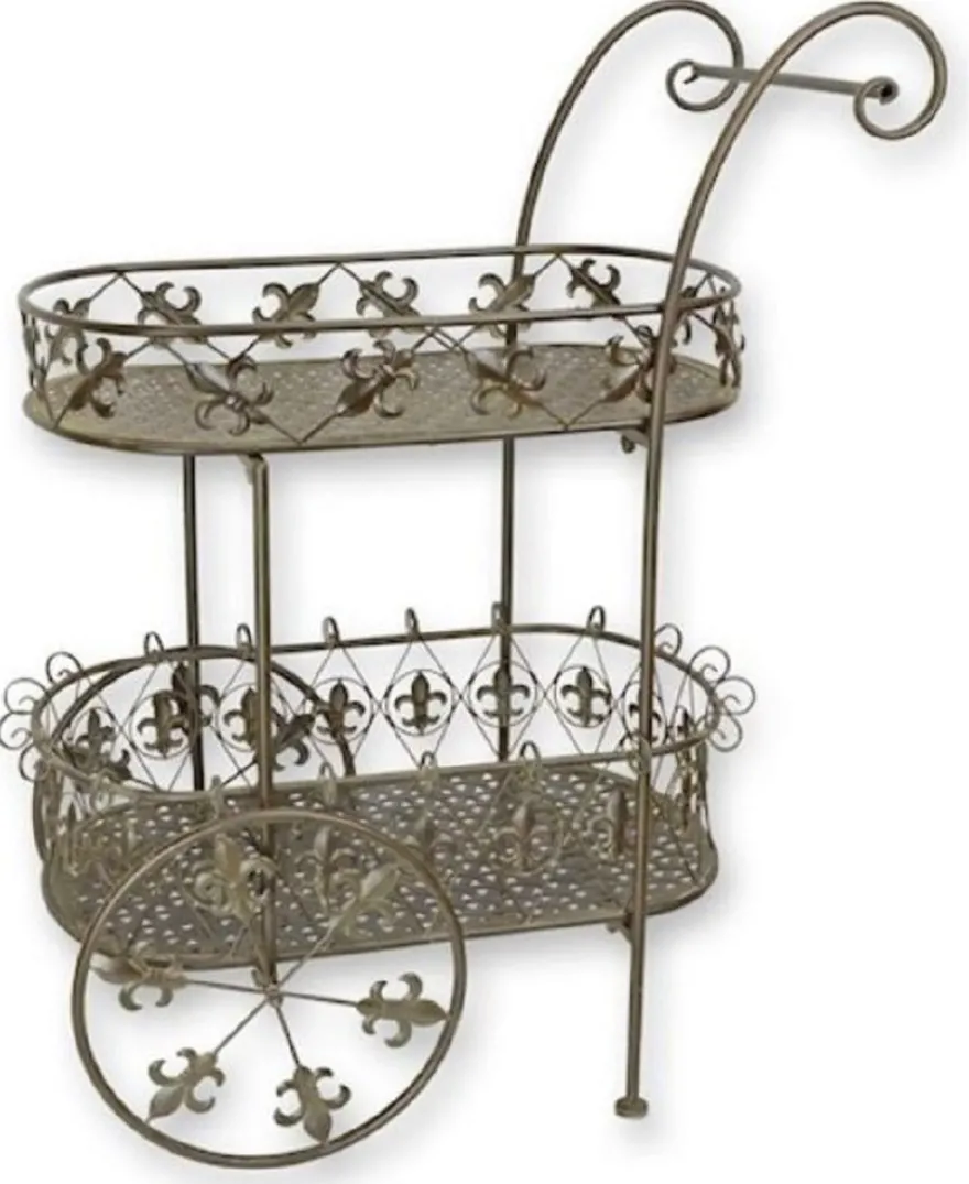 Casa Padrino Jugendstil Teewagen Braun 81 x 51 x H. 102 cm - Eleganter Metall Garten Trolley - Barock & Jugendstil Garten Accessoires - Gartenmöbel im Jugendstil