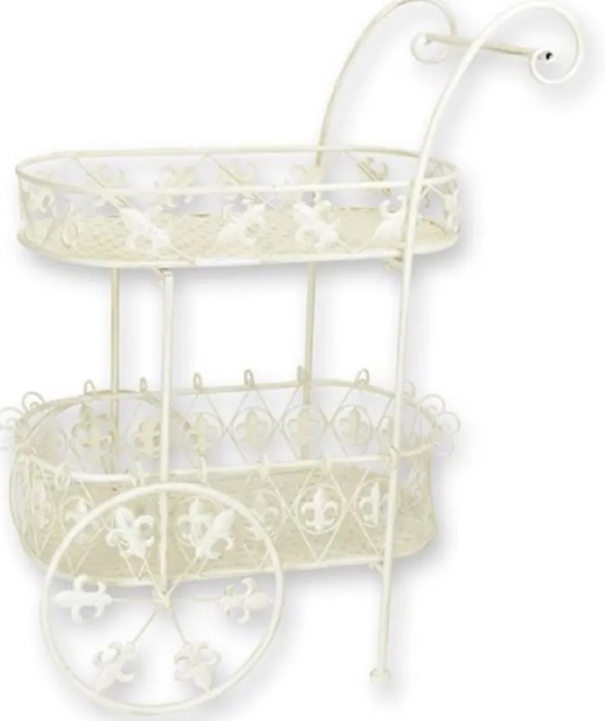 Casa Padrino Jugendstil Teewagen Weiß 81 x 51 x H. 102 cm - Eleganter Metall Garten Trolley - Barock & Jugendstil Garten Accessoires - Gartenmöbel im Jugendstil