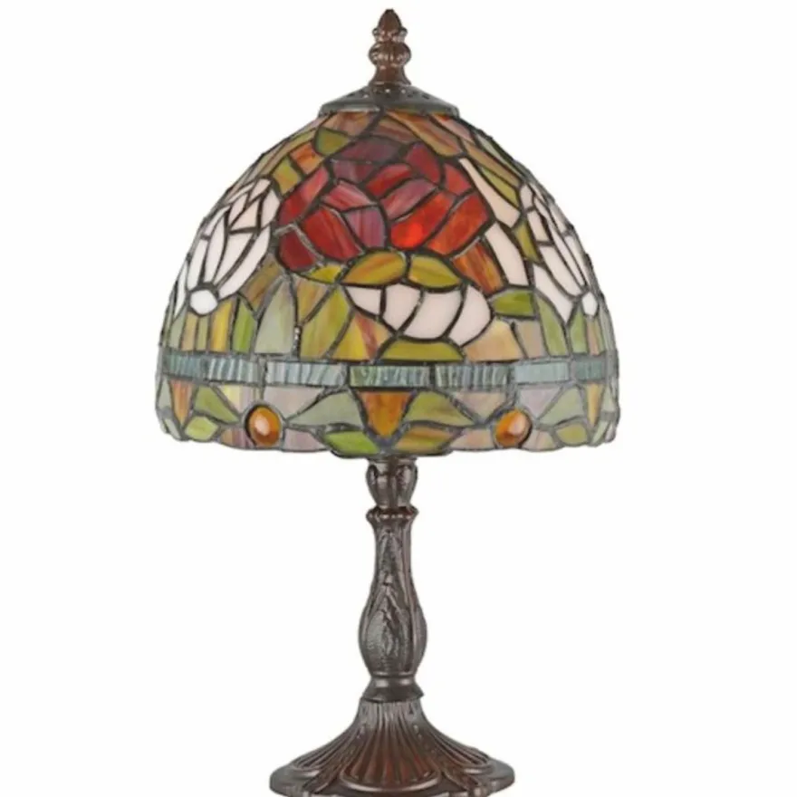 Casa Padrino Jugendstil Tiffany Tischleuchte Bunt / Braun H. 34 cm - Tiffany Leuchten