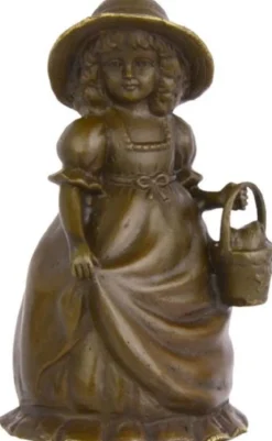 Casa Padrino Jugendstil Tischglocke Mädchen mit Korb Bronze / Gold 7,1 x 6,5 x H. 12,4 cm - Tischklingel Service Glocke aus Bronze - Hotel & Gastronomie Accessoires