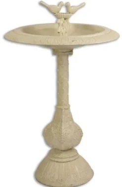 Casa Padrino Jugendstil Vogelbad mit 2 dekorativen Vögelchen Antik Weiß H. 77,5 cm - Gusseisen Vogeltränke - Garten & Terrassen Deko Accessoires