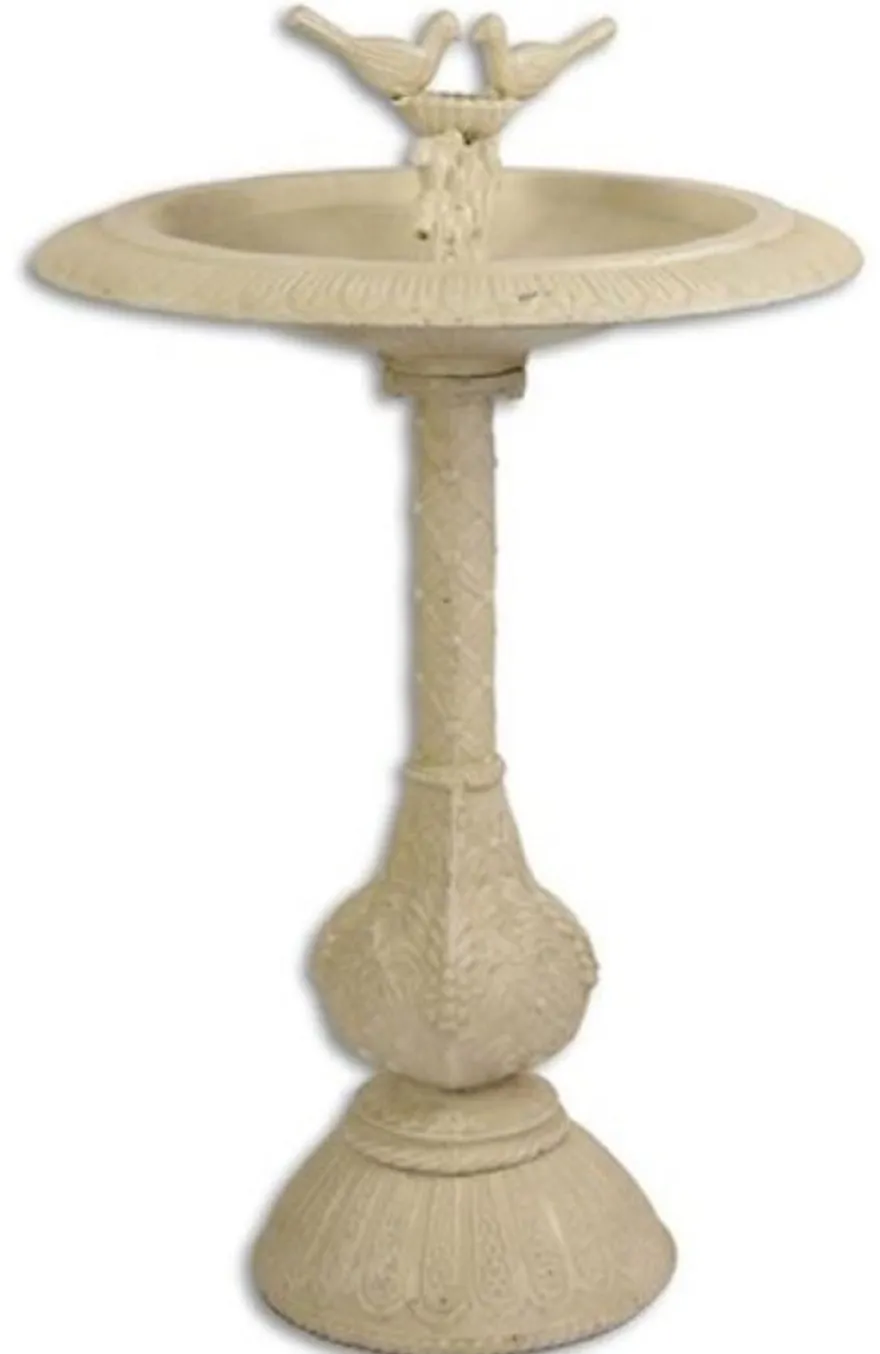 Casa Padrino Jugendstil Vogelbad mit 2 dekorativen Vögelchen Antik Weiß H. 77,5 cm - Gusseisen Vogeltränke - Garten & Terrassen Deko Accessoires