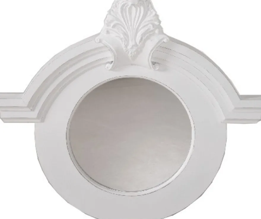 Casa Padrino Jugendstil Wandspiegel Rund mit Ornamenten in Weiß Antik Look 91 x 84 cm