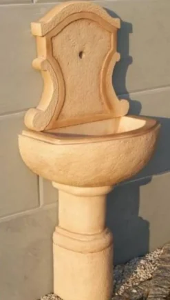 Casa Padrino Jugendstil Wandbrunnen Beige 51 x 36 x H. 136 cm - Eleganter Gartenbrunnen - Gartendeko Stein Brunnen - Barock & Jugendstil Garten Deko Accessoires