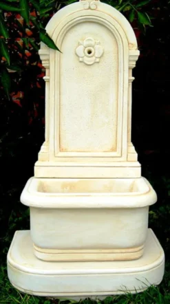 Casa Padrino Jugendstil Wandbrunnen Weiß / Beige H. 113 cm - Prunkvoller Gartenbrunnen - Gartendeko Stein Brunnen - Barock & Jugendstil Garten Deko Accessoires