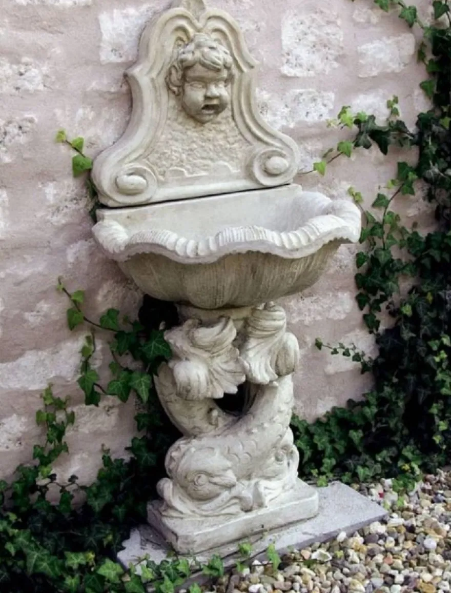 Casa Padrino Jugendstil Wandbrunnen Antik Stil Weißgrau 43 x 60 x H. 125 cm - Eleganter Gartenbrunnen - Gartendeko Stein Brunnen - Barock & Jugendstil Garten Deko Accessoires