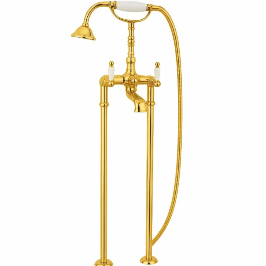 Casa Padrino Jugendstil Wannenbatterie Gold / Weiß H. 105,5 cm - Made in Italy