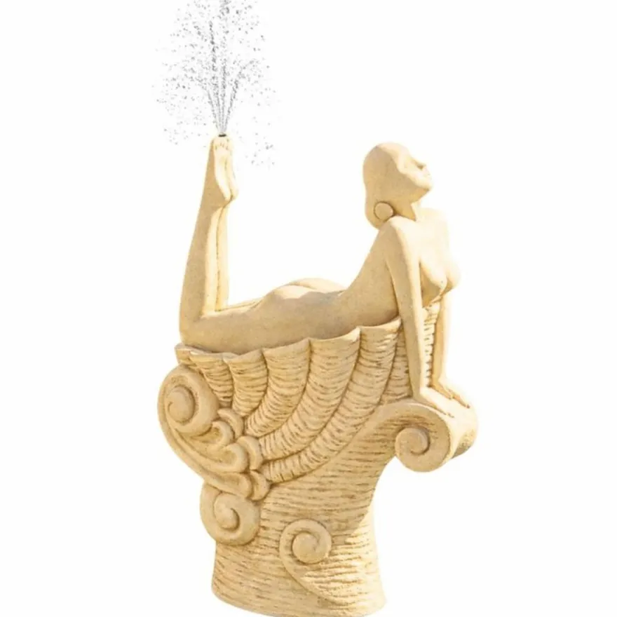 Casa Padrino Jugendstil Wasserspeier Skulptur Frau auf Muschel Sandfarben H. 192 cm