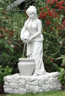 Casa Padrino Jugendstil Wasserspeier Skulptur Frau mit Krügen Grau 45 x 51 x H. 98 cm - Elegante Wasserspeier Stein Figur - Barock & Jugendstil Garten Deko Accessoires