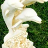 Casa Padrino Jugendstil Wasserspeier Skulptur Delfine Weiß / Sandfaben H. 80 cm - Gartendeko Wasserspeier Figur - Garten Deko Accessoires