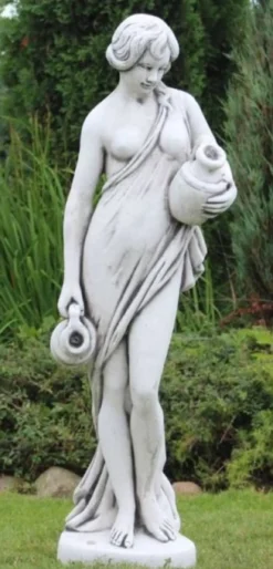 Casa Padrino Jugendstil Wasserspeier Skulptur Frau mit Krügen Grau H. 140 cm - Elegante Wasserspeier Stein Figur - Barock & Jugendstil Garten Deko Accessoires
