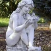 Casa Padrino Jugendstil Wasserspeier Skulptur Sitzende Frau Grau 24 x 46 x H. 62 cm - Elegante Wasserspeier Stein Figur - Barock & Jugendstil Garten Deko Accessoires