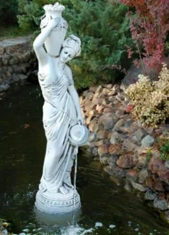 Casa Padrino Jugendstil Wasserspeier Skulptur Frau mit Vase und Krug Grau H. 135 cm - Elegante Wasserspeier Stein Figur - Barock & Jugendstil Garten Deko Accessoires