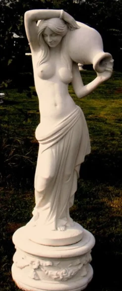 Casa Padrino Jugendstil Wasserspeier Skulptur Frau mit Krug Weißgrau 44 x 33 x H. 120 cm - Gartendeko Figur