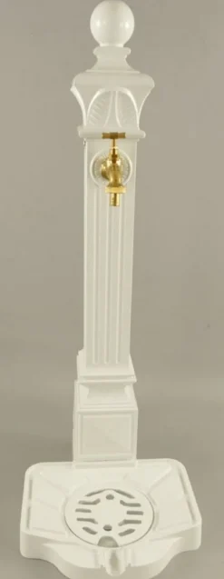 Casa Padrino Jugendstil Wassersäule Weiß / Gold 33 x 29 x H. 83 cm - Nostalgische Aluminium Wasserzapfsäule mit Messing Wasserhahn - Barock & Jugendstil Garten Accessoires