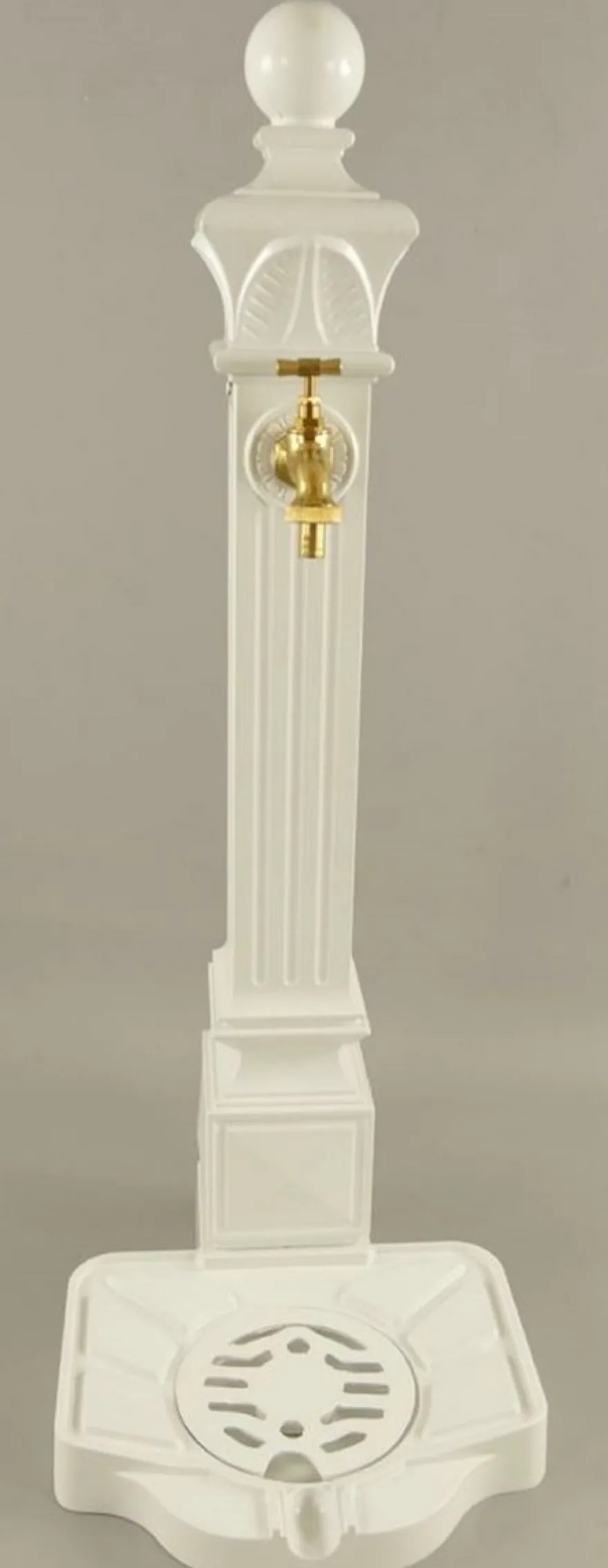 Casa Padrino Jugendstil Wassersäule Weiß / Gold 33 x 29 x H. 83 cm - Nostalgische Aluminium Wasserzapfsäule mit Messing Wasserhahn - Barock & Jugendstil Garten Accessoires