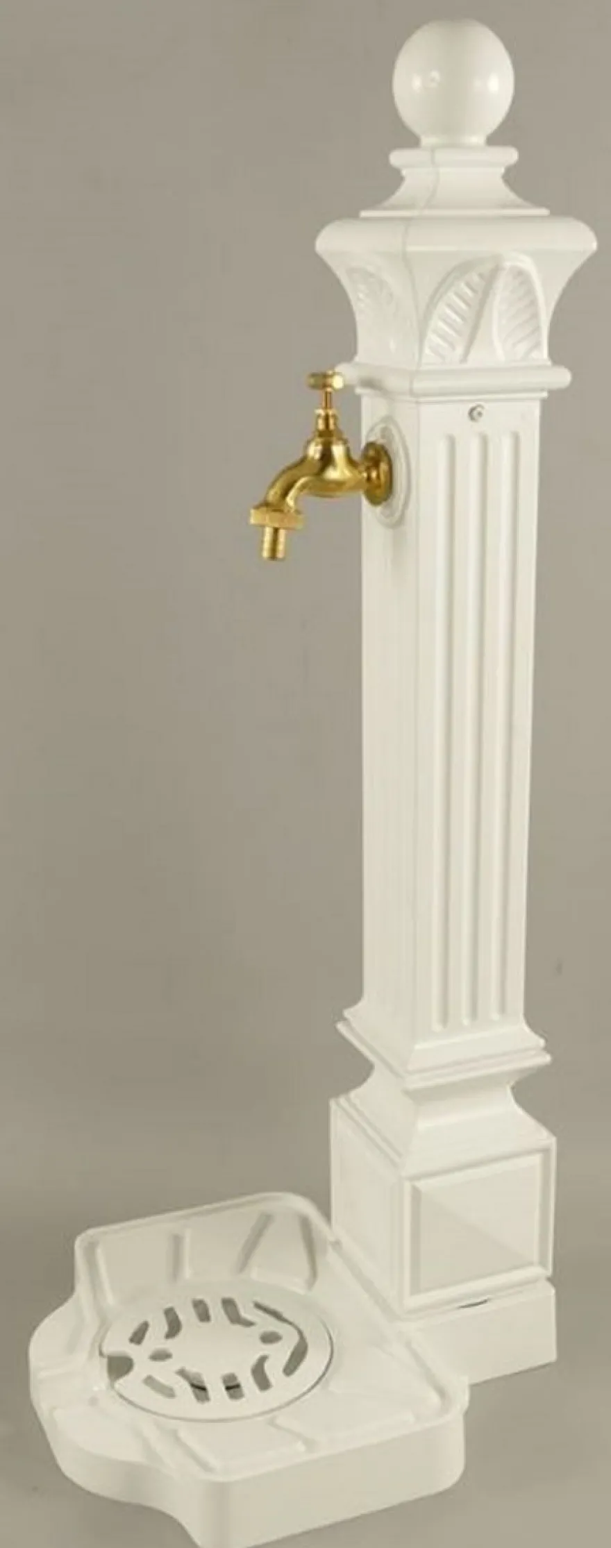 Casa Padrino Jugendstil Wassersäule Weiß / Gold 33 x 29 x H. 83 cm - Nostalgische Aluminium Wasserzapfsäule mit Messing Wasserhahn - Barock & Jugendstil Garten Accessoires