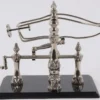 Casa Padrino Jugendstil Weinständer Silber / Schwarz 40 cm - Weinflaschenständer mit Marmorsockel