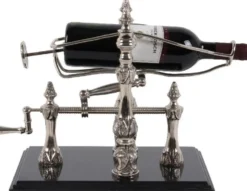 Casa Padrino Jugendstil Weinständer Silber / Schwarz 40 cm - Weinflaschenständer mit Marmorsockel
