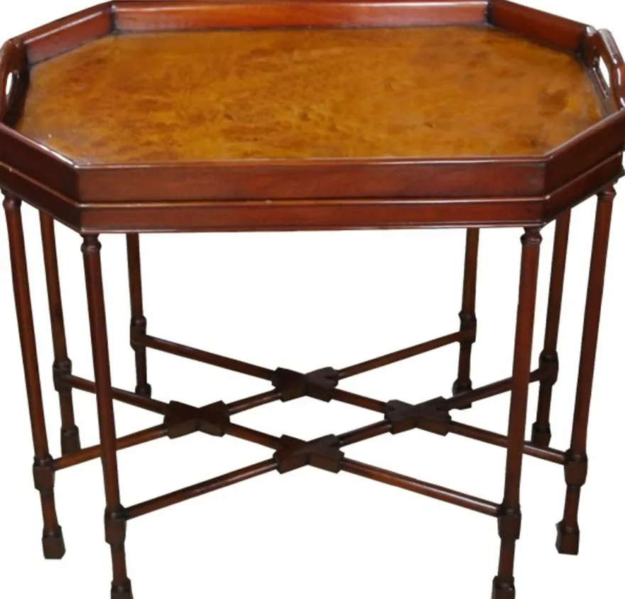 Casa Padrino Kaffeetisch Bartisch Octagon aus Walnussholz Braun, H 60 cm, B 67 cm, T 40 cm - Jugendstil Tisch - Limited Edition
