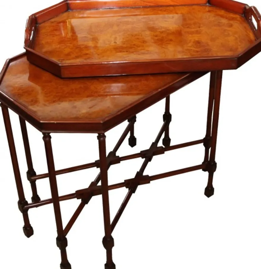 Casa Padrino Kaffeetisch Bartisch Octagon aus Walnussholz Braun, H 60 cm, B 67 cm, T 40 cm - Jugendstil Tisch - Limited Edition