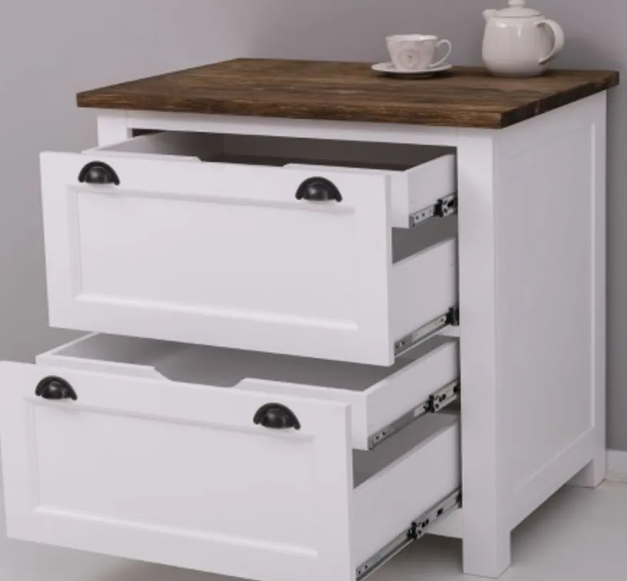 Casa Padrino Küchenschrank im Landhausstil mit 2 Schubladen und Eichenholzplatte, 92 x 65 x 90 cm