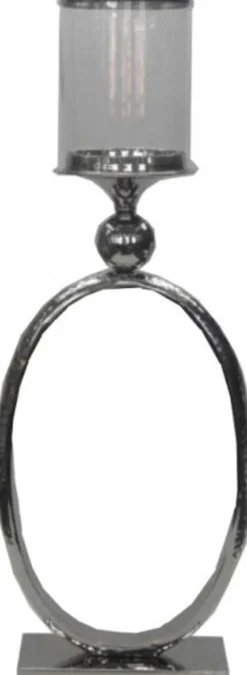 Casa Padrino Kerzenständer mit Glas Ring Vintage 62 x 23 cm Design Aluminium Silber