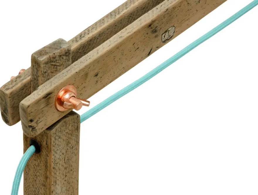 Casa Padrino Kiefernholz Tischleuchte Naturfarben 90 x 30 x H. 105 cm - Luxus Tischlampe mit aqua blauem Kabel