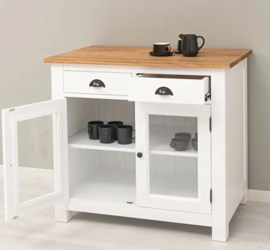 Casa Padrino Kommode im Landhausstil mit 2 Türen, 2 Schubladen und Eichenholzplatte, 100 x 65 x 90 cm