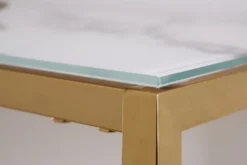 Casa Padrino Konsole Gold / Weiß / Grau Marmor Look 80 x 26 x H. 80 cm - Konsolentisch mit Glasplatte - Wohnzimmer Möbel