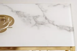 Casa Padrino Konsole Gold / Weiß / Grau Marmor Look 80 x 26 x H. 80 cm - Konsolentisch mit Glasplatte - Wohnzimmer Möbel