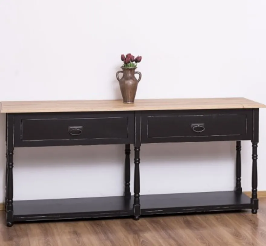 Casa Padrino Konsole im Landhausstil mit 2 Schubladen und Eichenholzplatte, 180 x 45 x 76 cm