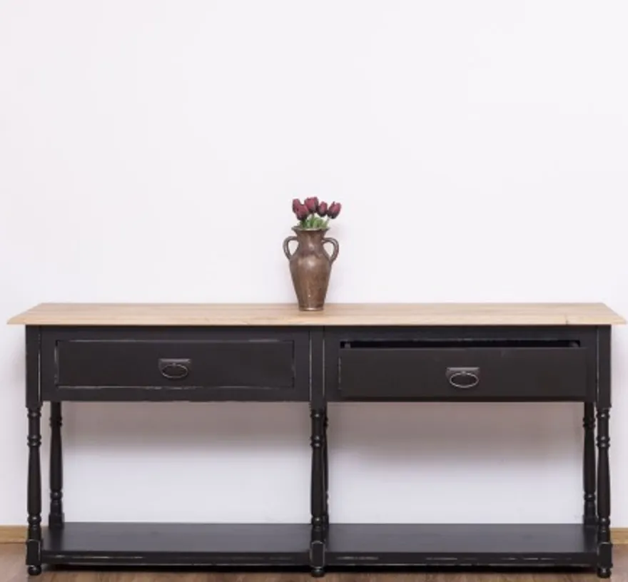 Casa Padrino Konsole im Landhausstil mit 2 Schubladen und Eichenholzplatte, 180 x 45 x 76 cm