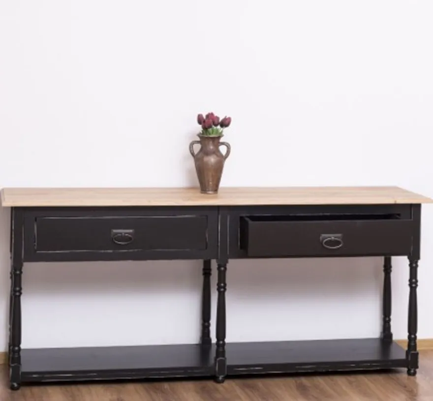 Casa Padrino Konsole im Landhausstil mit 2 Schubladen und Eichenholzplatte, 180 x 45 x 76 cm