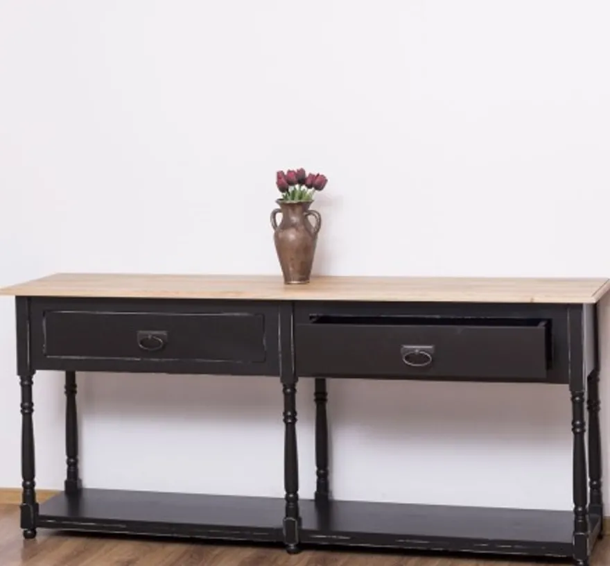 Casa Padrino Konsole im Landhausstil mit 2 Schubladen und Eichenholzplatte, 180 x 45 x 76 cm