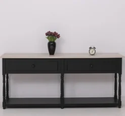 Casa Padrino Konsole im Landhausstil mit 2 Schubladen und Eichenholzplatte, 180 x 45 x 76 cm
