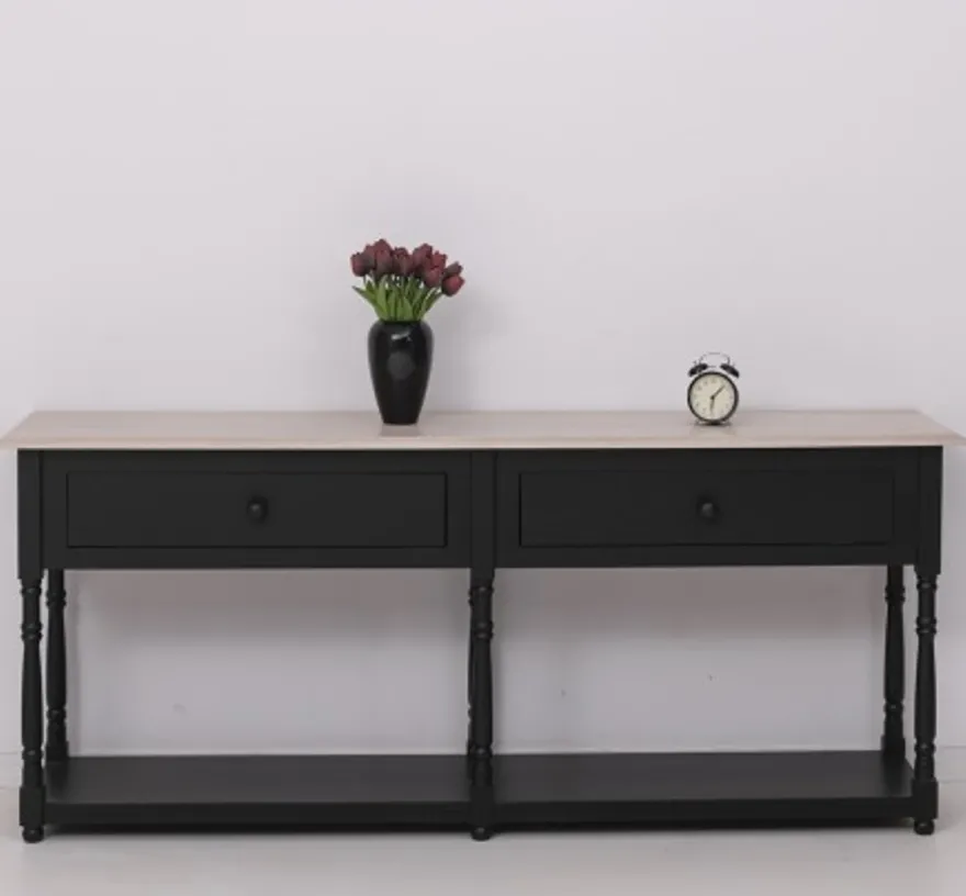 Casa Padrino Konsole im Landhausstil mit 2 Schubladen und Eichenholzplatte, 180 x 45 x 76 cm